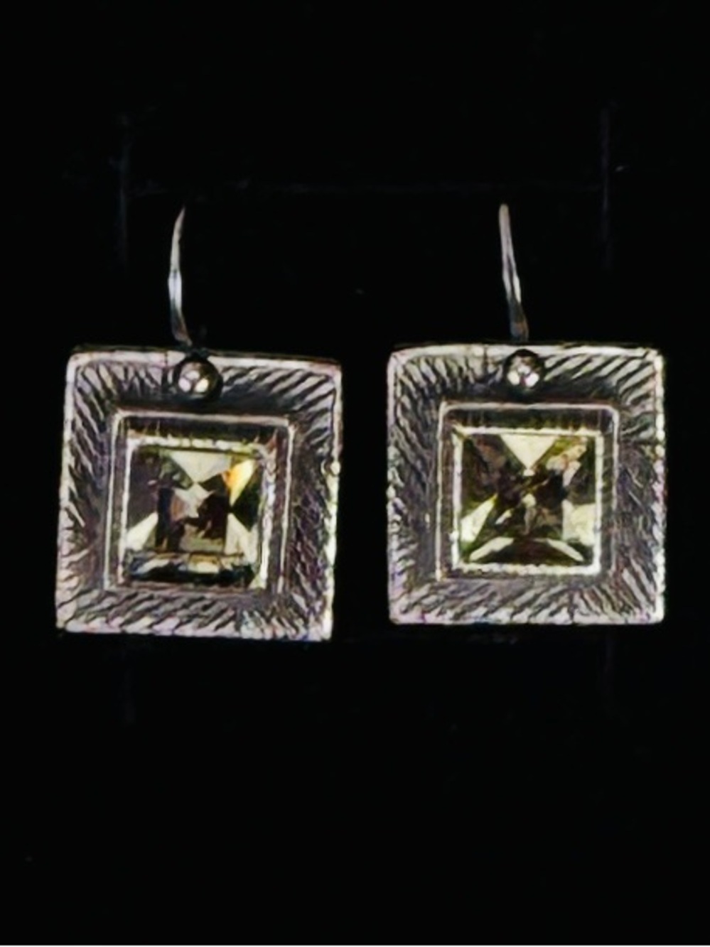 Vintage aged, Silvertone weighted modernist square pierced earrings